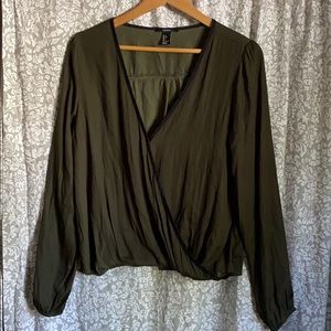 🌿green surplice chiffon long sleeve